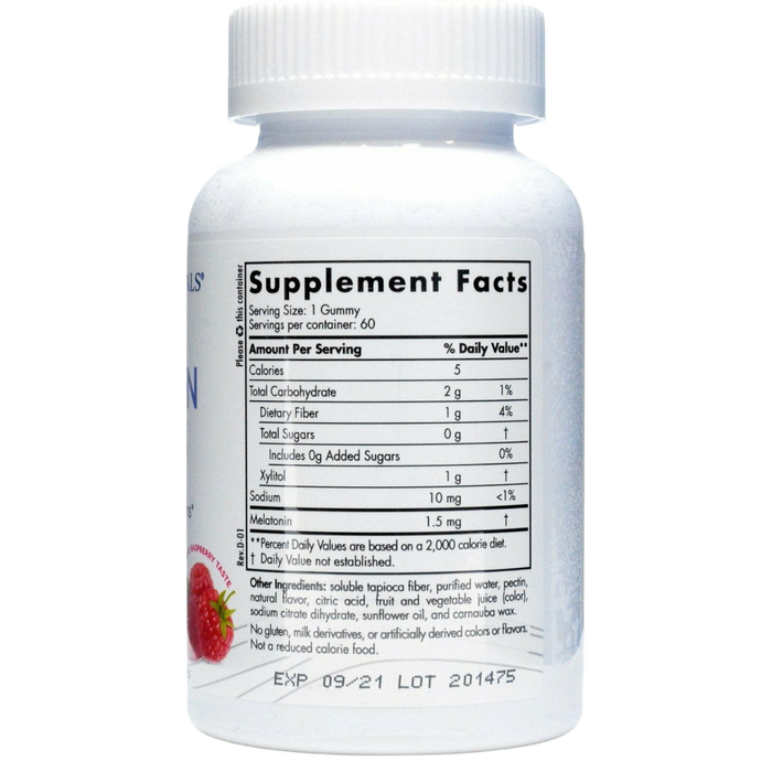 Nordic Naturals Zero Sugar Melatonin Gummies 1.5 mg 60 gummies supplement facts label