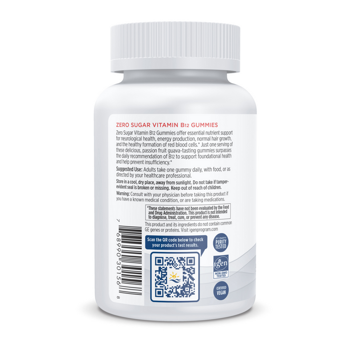 Nordic Naturals Zero Sugar Vitamin B12 30 gummies suggested use label