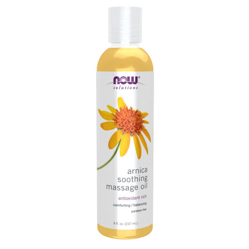 NOW Arnica Soothing Massage Oil, 8 oz, front of bottle