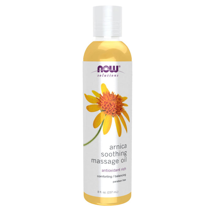 NOW Arnica Soothing Massage Oil, 8 oz, front of bottle