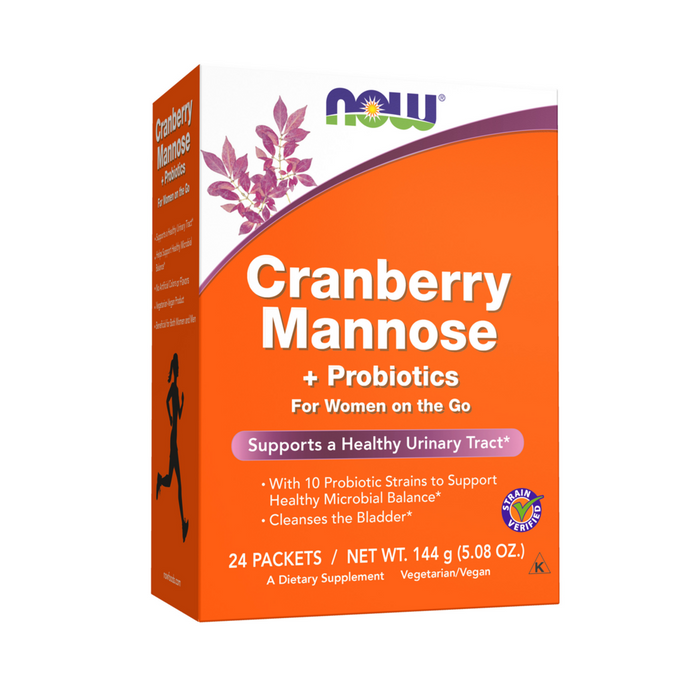 NOW Cranberry Mannose + Probiotics, 24 packets, front of box