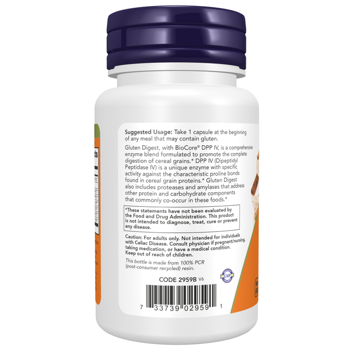 NOW Gluten Digest 60 veg capsules suggested use label
