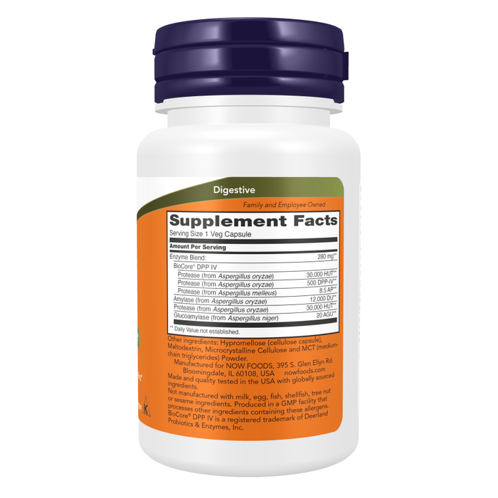 NOW Gluten Digest 60 veg capsules supplement facts label