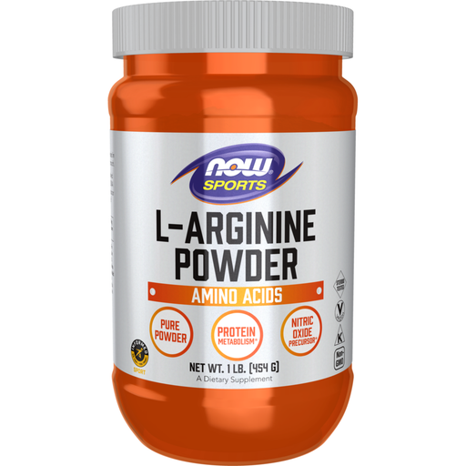 NOW L-Arginine Powder, 1 lb, front of jar