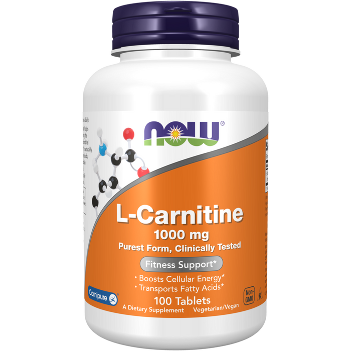 NOW L-Carnitine 1000 mg, 100 tablets, front of bottle