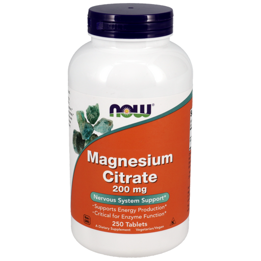NOW Magnesium Citrate 200 mg, 250 tablets, front of bottle