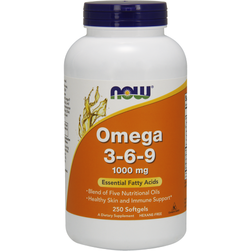 NOW Omega 3-6-9 1000 mg, 250 softgels, front of bottle