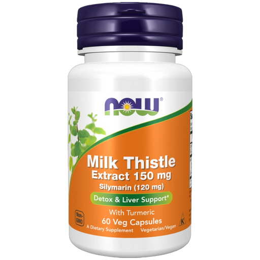 NOW Silymarin (Milk Thistle) 150 mg, 60 veg capsules, front of bottle