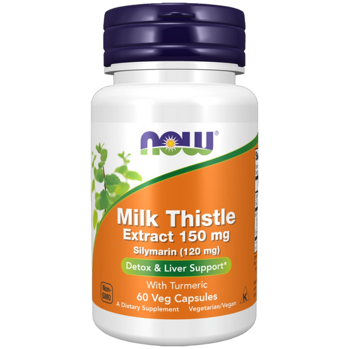 NOW Silymarin (Milk Thistle) 150 mg, 60 veg capsules, front of bottle