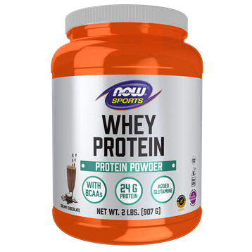 NOW Whey Protein Powder Creamy Chocolate, 2 lb, front of jar