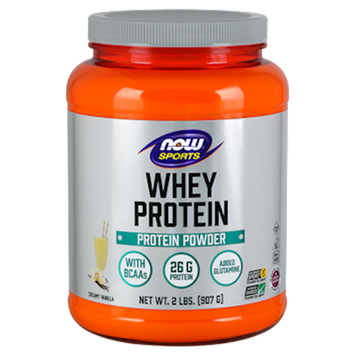 NOW Whey Protein Powder Creamy Vanilla, 2 lb, front of jar