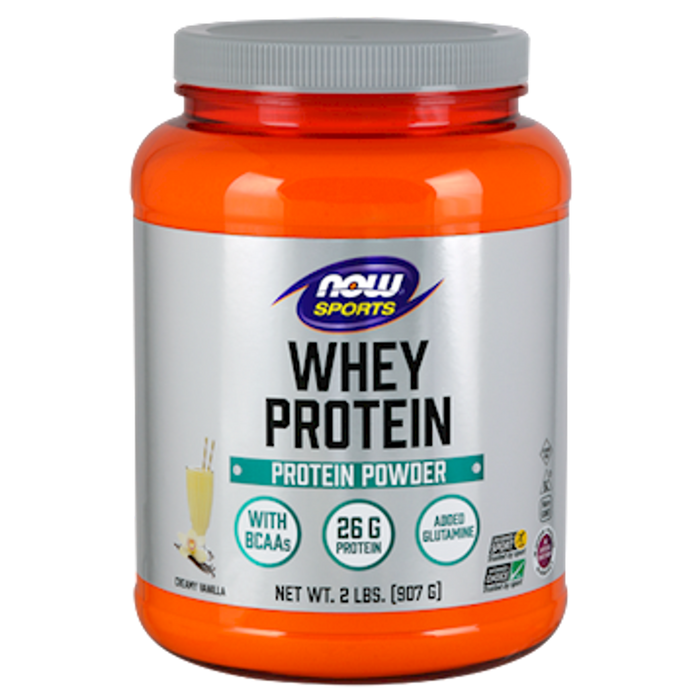 NOW Whey Protein Powder Creamy Vanilla, 2 lb, front of jar