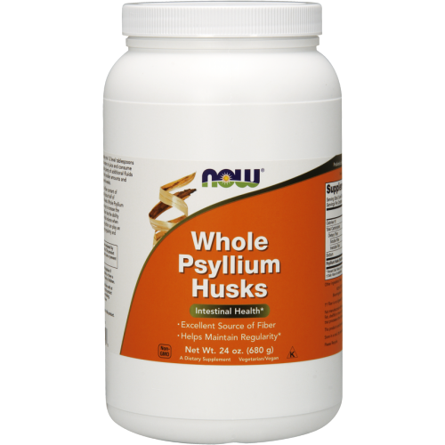 NOW Whole Psyllium Husk, 24 oz, front of jar