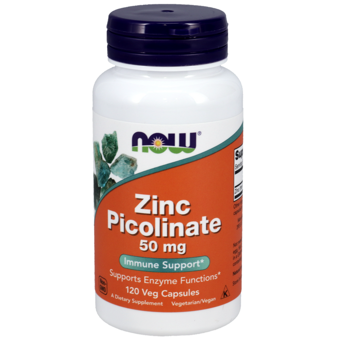 NOW Zinc Picolinate 50 mg, 120 veg capsules, front of bottle