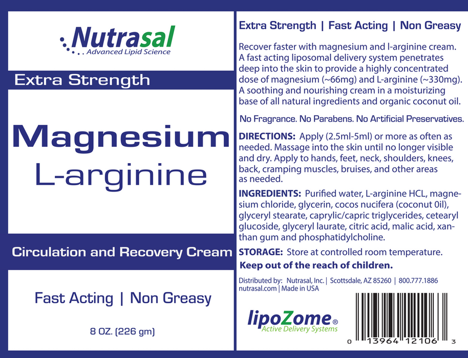 Nutrasal Magnesium L-Arginine Cream Supplement Facts