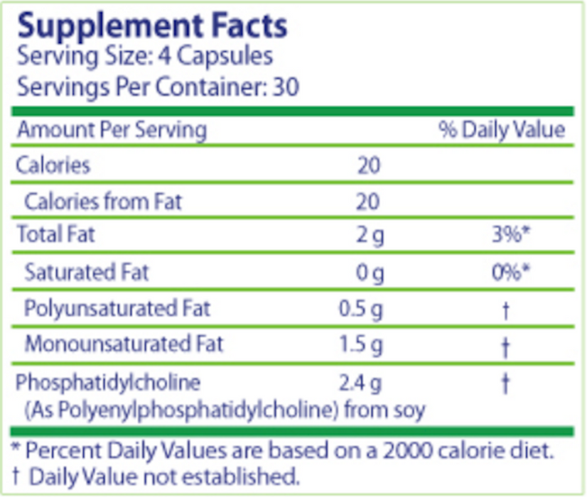 Nutrasal PhosChol PPC 600 mg 120 capsules supplement facts label