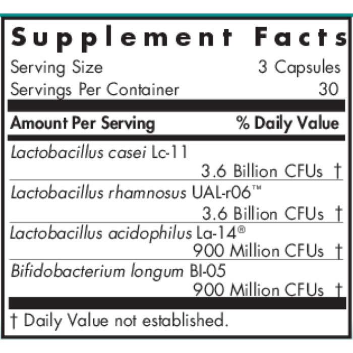 NutriCology Gastro Flora (Dairy Free) 90 capsules supplement facts label