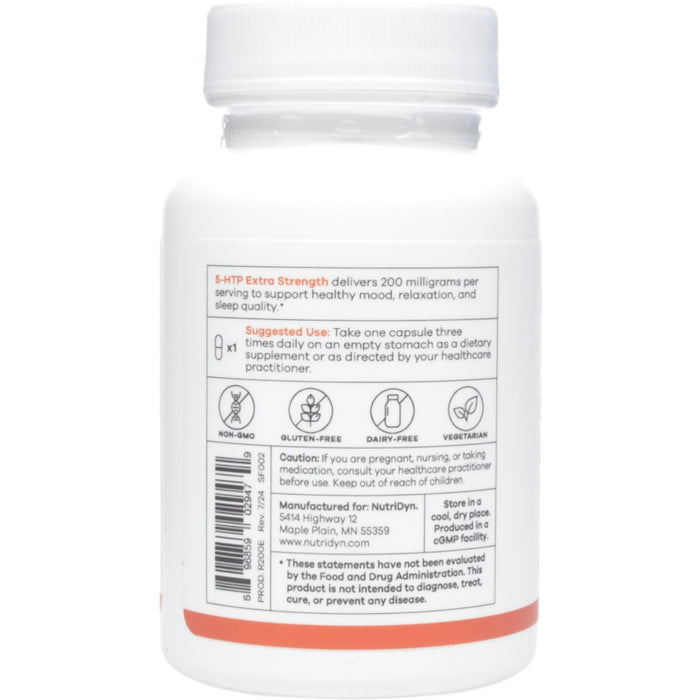 NutriDyn 5-HTP Extra Strength 60 capsules suggested use label