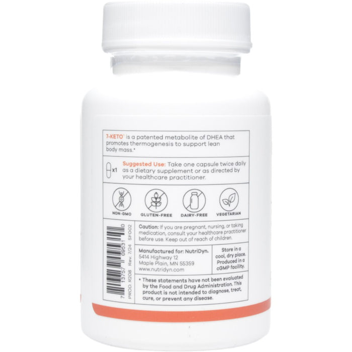 NutriDyn 7-Keto DHEA 60 capsules suggested use label