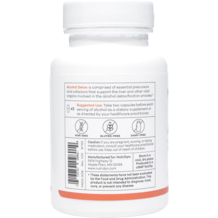 NutriDyn Alcohol Detox 60 capsules suggested use label