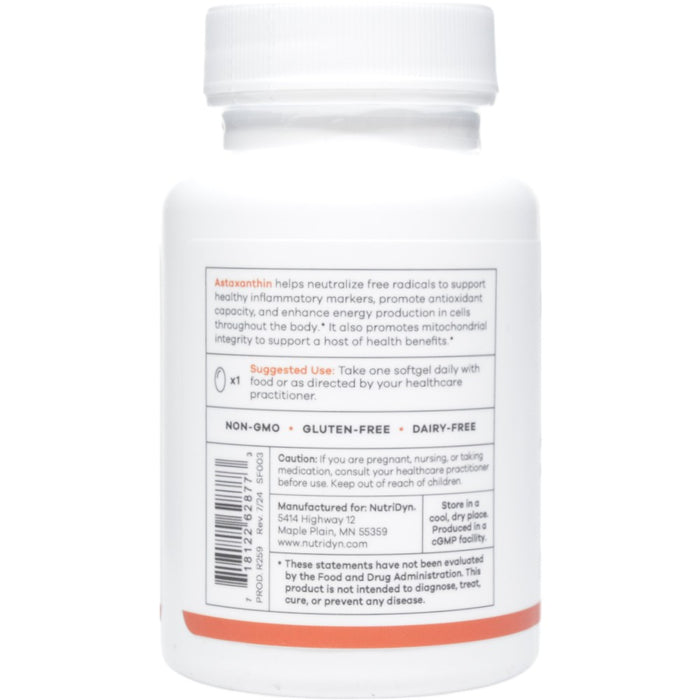 NutriDyn Astaxanthin 60 softgels suggested use label