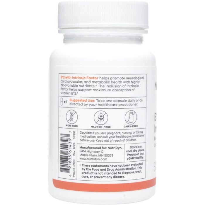 NutriDyn B12 with Intrinsic Factor 60 capsules suggested use label