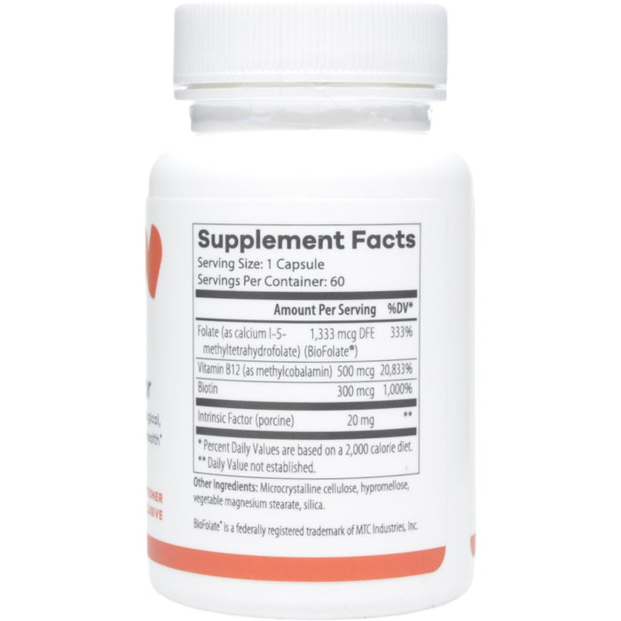 NutriDyn B12 with Intrinsic Factor 60 capsules supplement facts label