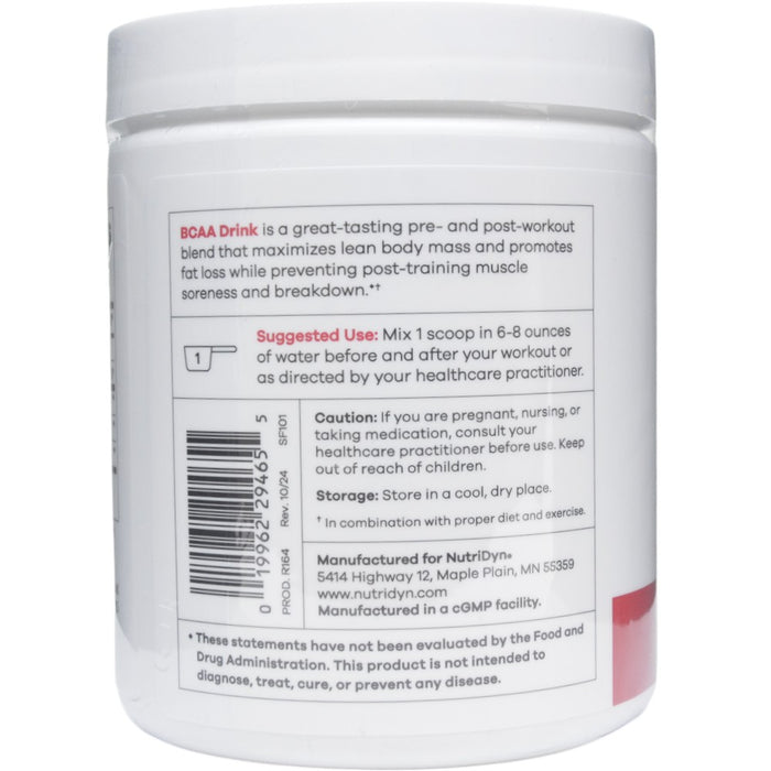 NutriDyn BCAA Drink powder 30 servings suggested use label