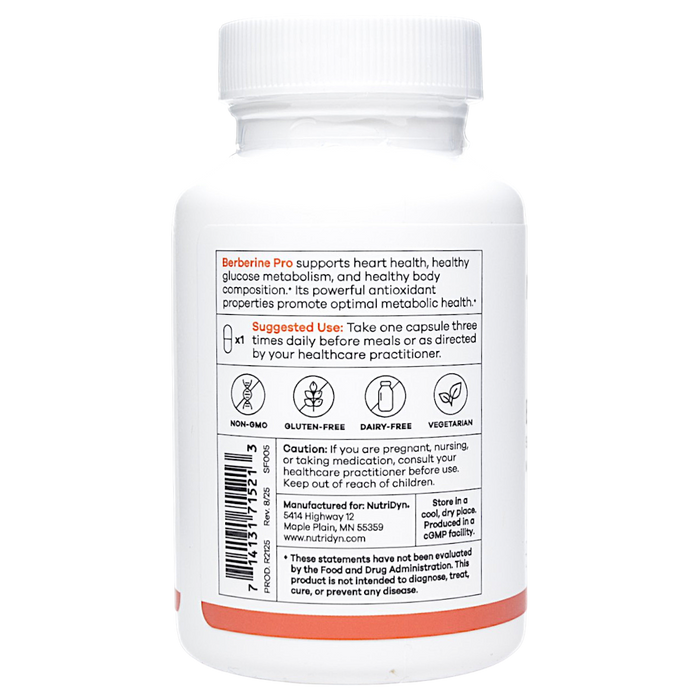 NutriDyn Berberine Pro 90 capsules suggested use label