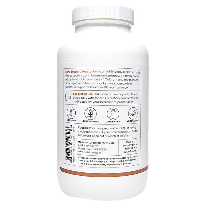 NutriDyn Bone Support Vegetarian 250 capsules suggested use label