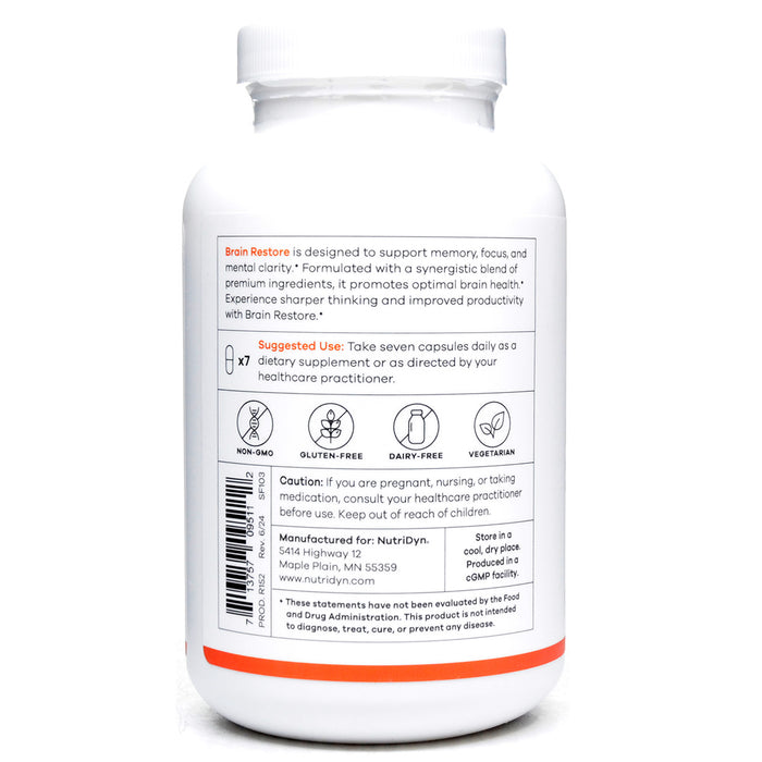 NutriDyn Brain Restore 210 capsules suggested use label
