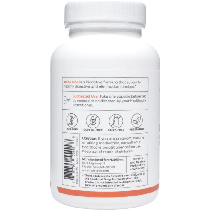 NutriDyn Cape Aloe 100 capsules suggested use label