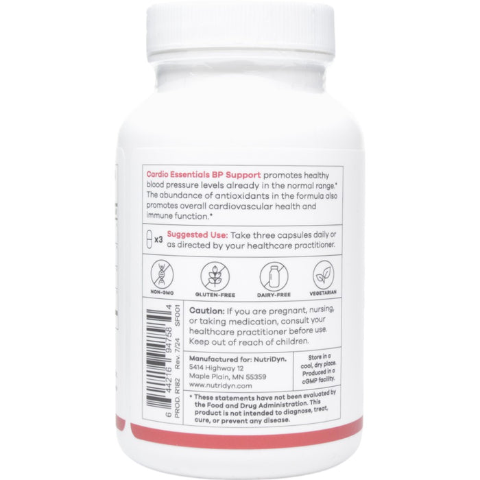 NutriDyn Cardio Essentials BP Support 90 capsules suggested use label