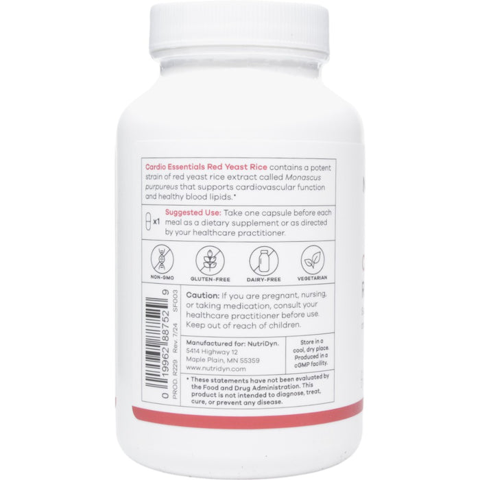 NutriDyn Cardio Essentials Red Yeast Rice 120 capsules suggested use label