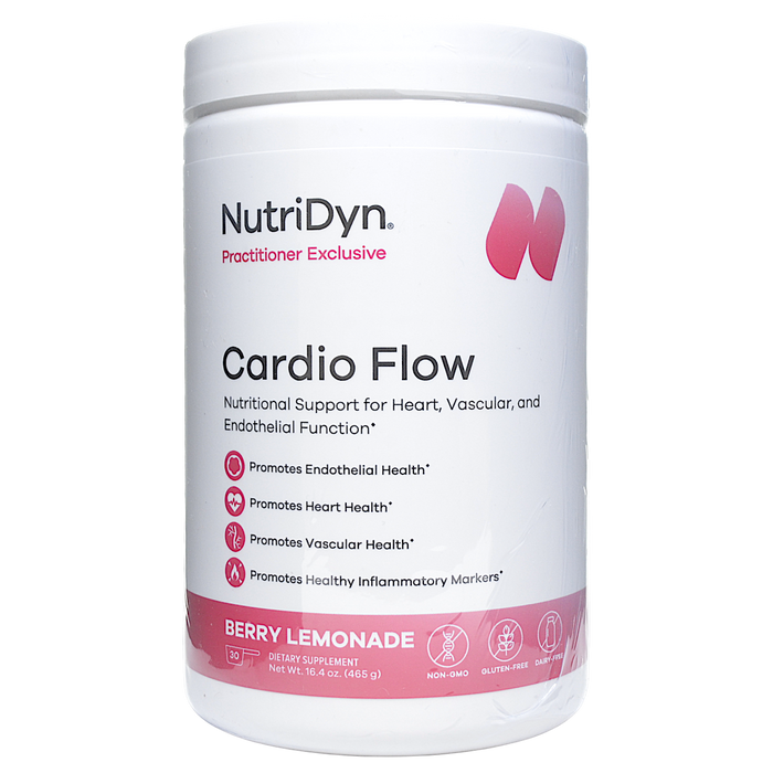 NutriDyn Cardio Flow Berry Lemonade powder, 30 servings, front of canister