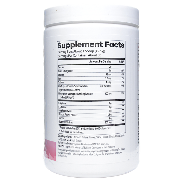 NutriDyn Cardio Flow Berry Lemonade powder 30 servings supplement facts label