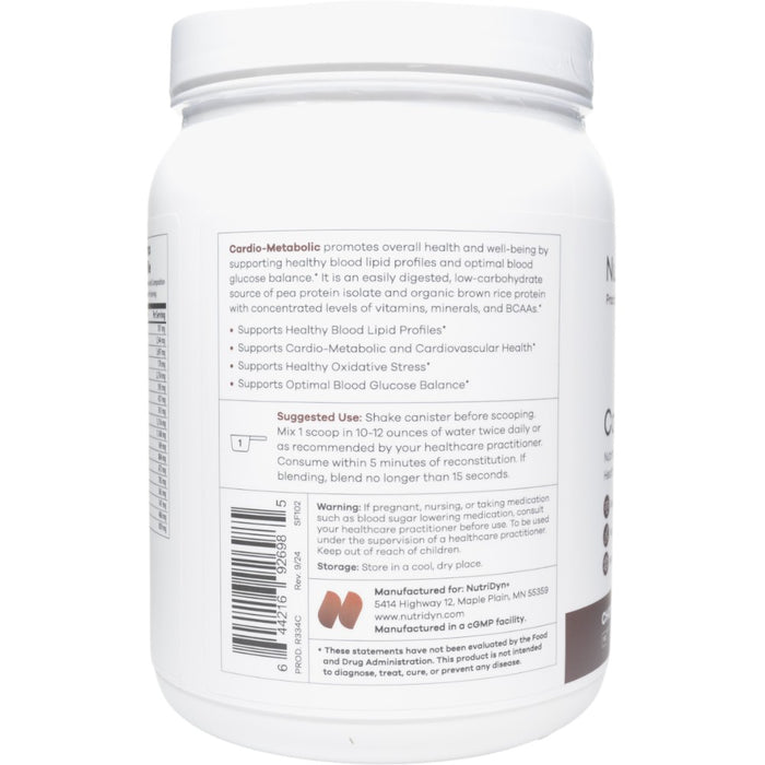 NutriDyn Cardio-Metabolic Chocolate powder suggested use label