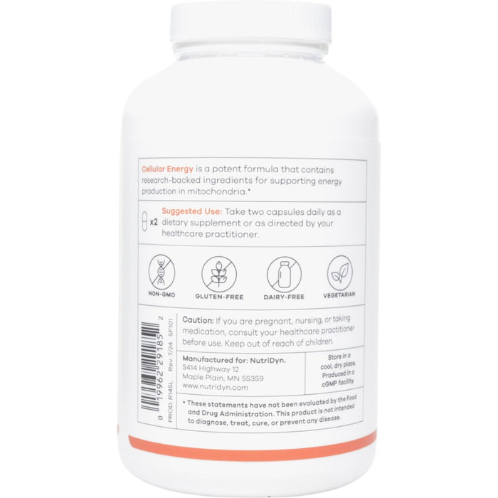 NutriDyn Cellular Energy 180 capsules suggested use label