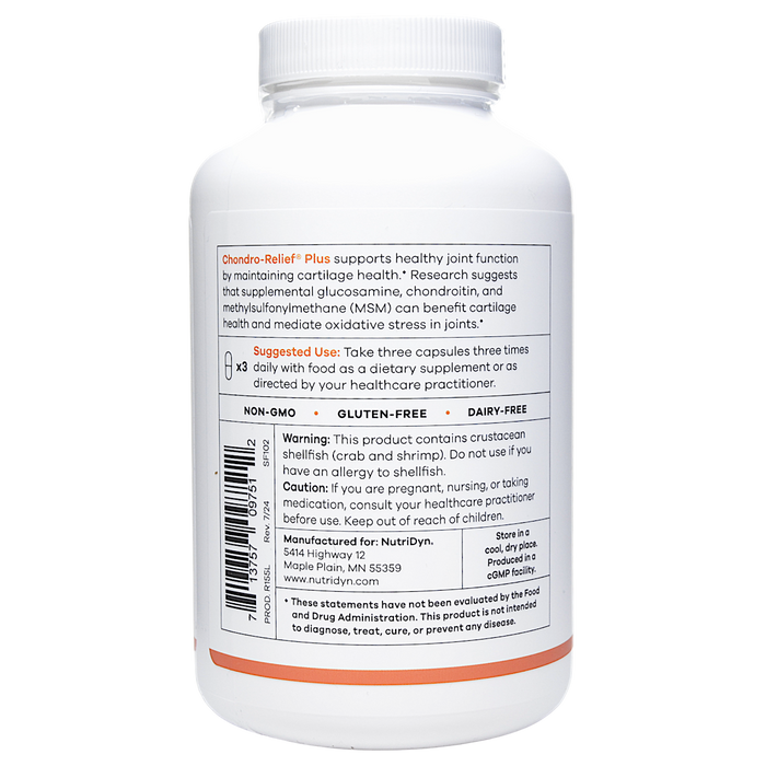 NutriDyn Chondro-Relief Plus 180 capsules suggested use label