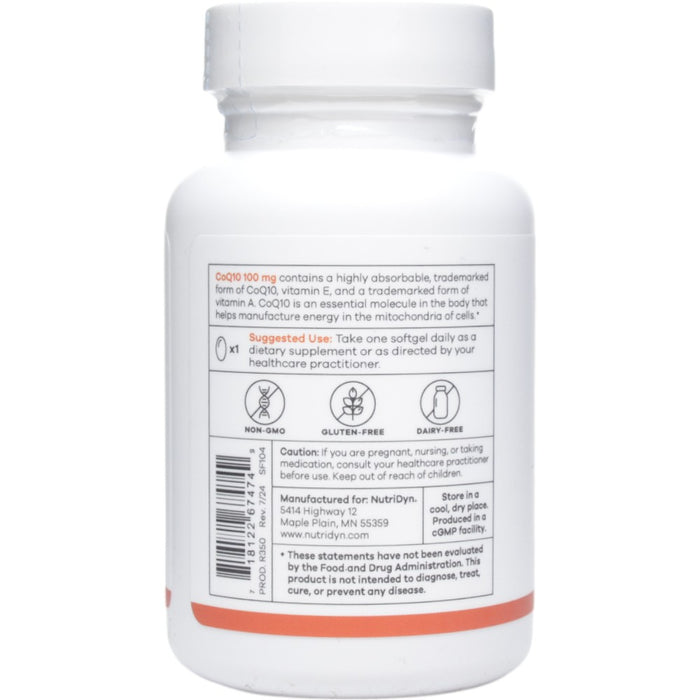 NutriDyn CoQ10 100 mg 60 softgels suggested use label