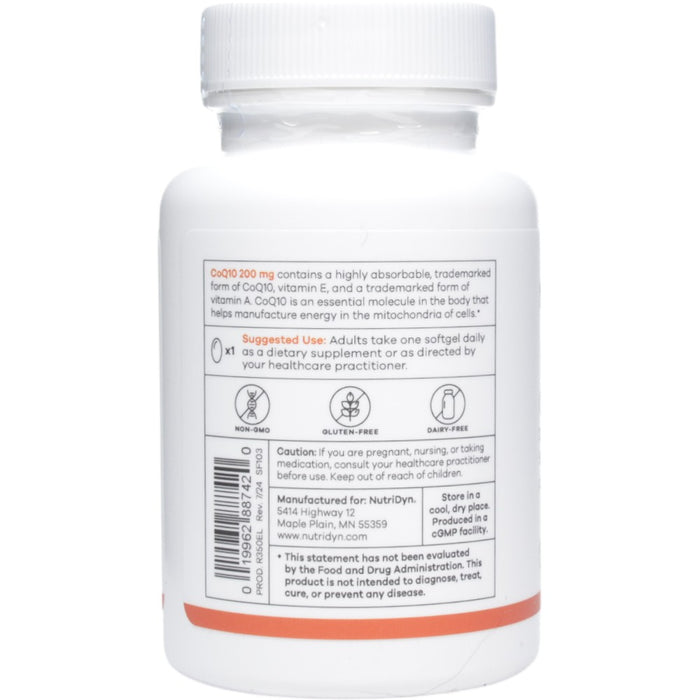 NutriDyn CoQ10 200 mg 60 softgels suggested use label