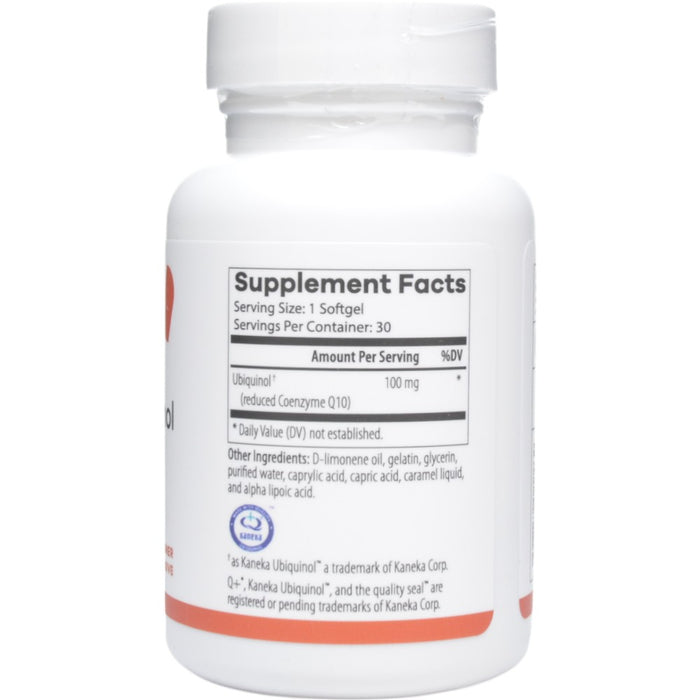 NutriDyn CoQ10 Ubiquinol 100 mg 30 softgels supplement facts label