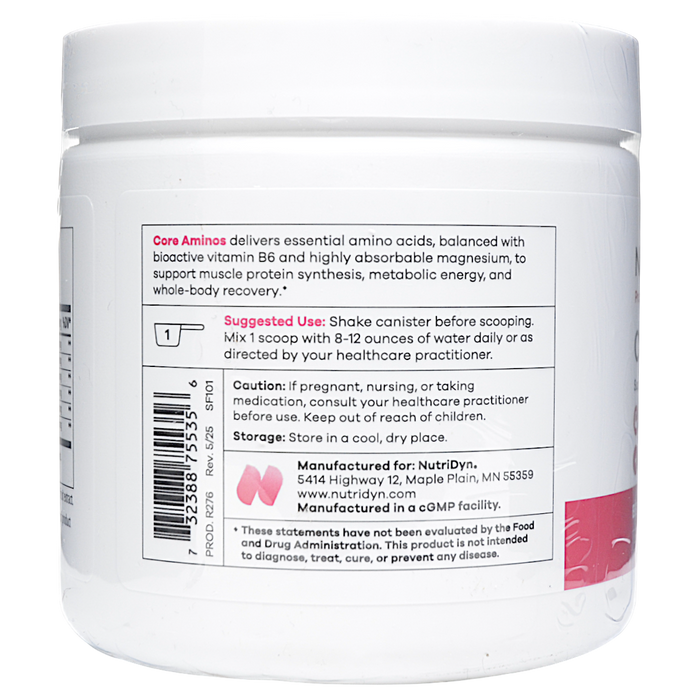NutriDyn Core Aminos Berry Lemonade powder 30 servings suggested use label