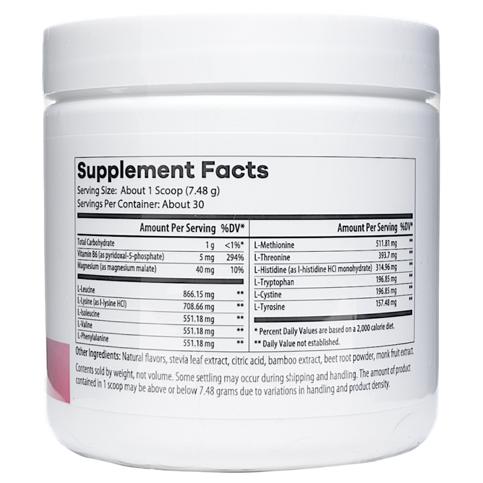 NutriDyn Core Aminos Berry Lemonade powder 30 servings supplement facts label