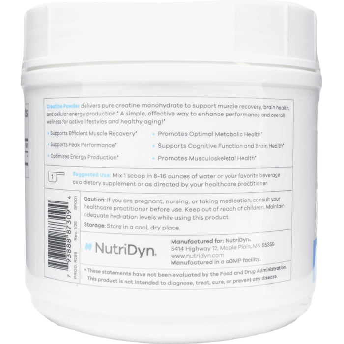 NutriDyn Creatine Powder 17.81 oz suggested use label
