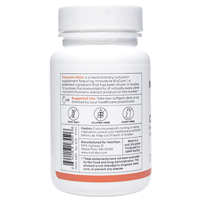 NutriDyn Curcumin 400x 60 softgels suggested use label