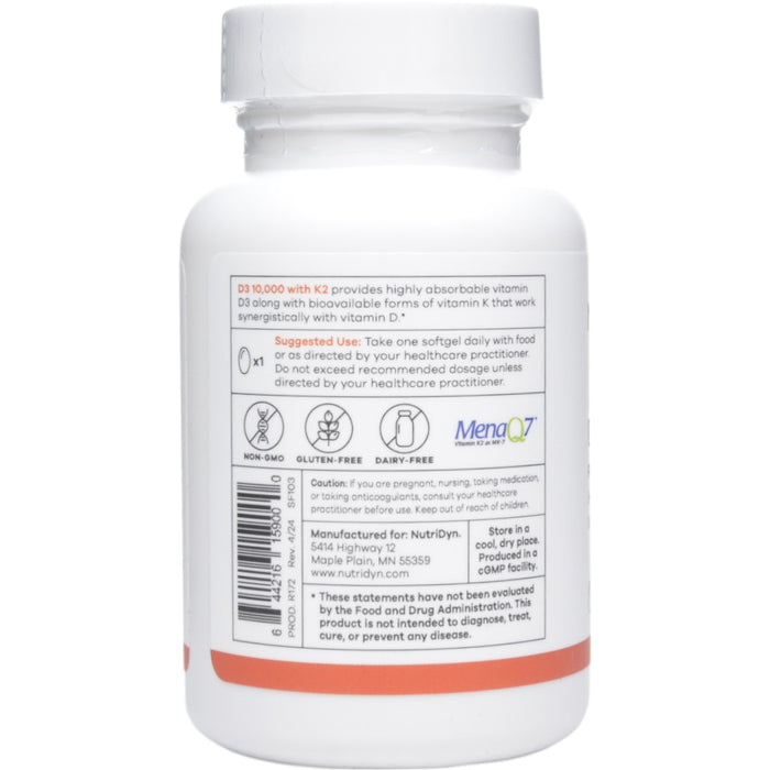 NutriDyn D3 10,000 with K2 60 capsules suggested use label