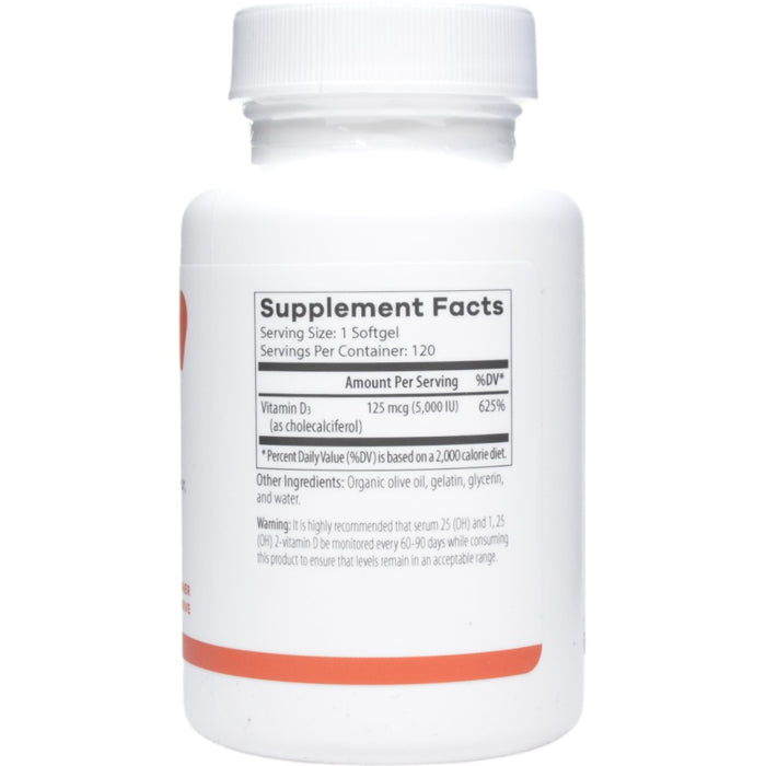 NutriDyn D3 5000 120 softgels supplement facts label