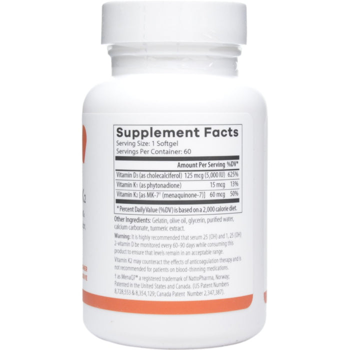 NutriDyn D3 5000 with K2 60 softgels supplement facts label