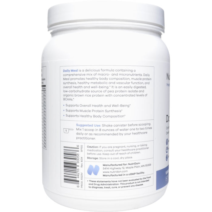 NutriDyn Daily Meal Vanilla powder suggested use label